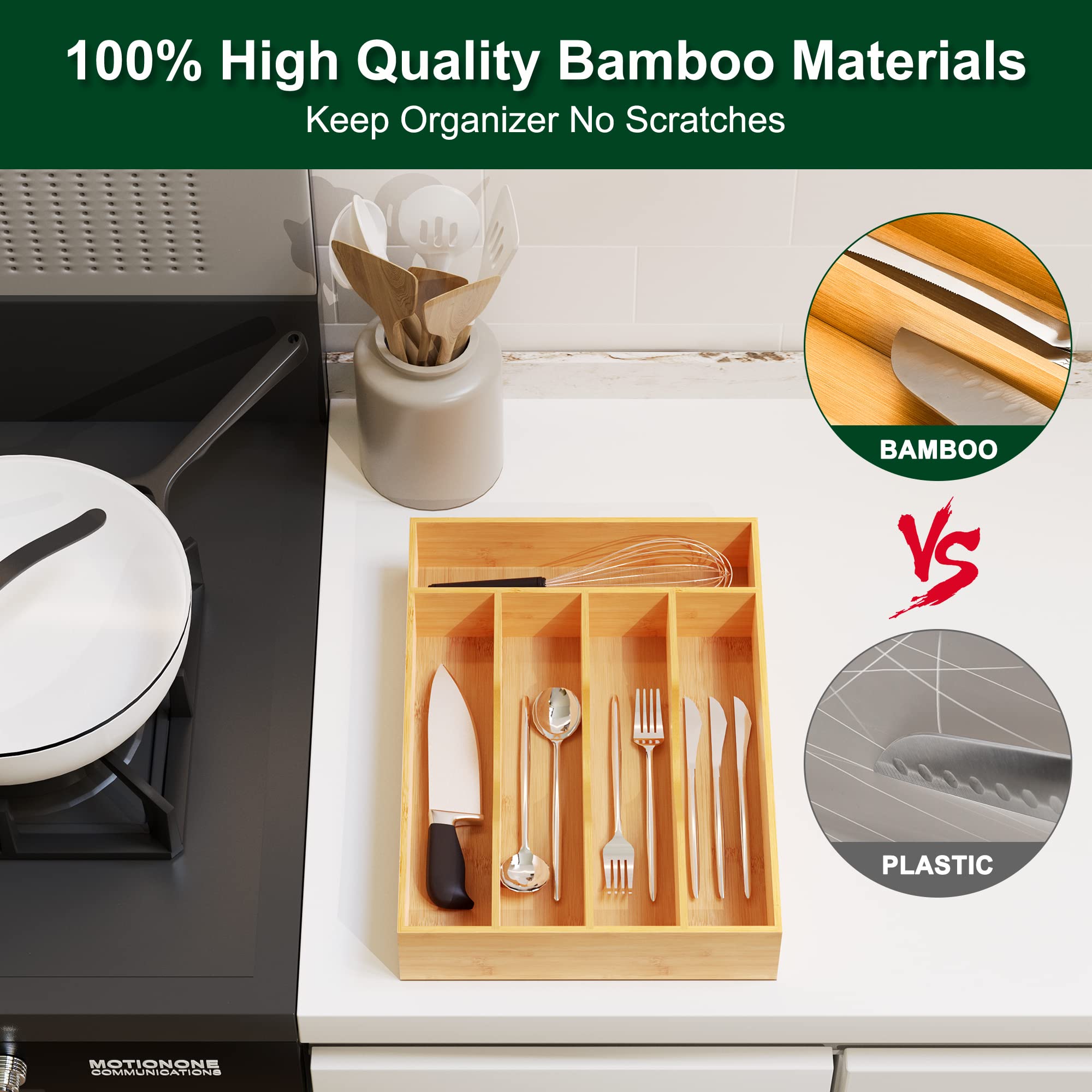 Bellsal Utensil Organizer 10 Inch Silverware Tray For Drawer Utensil Holder Cutlery Organizer Kitchen Drawer Organizer 5 Compart